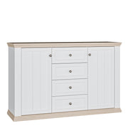 Pontypool 4 Drawer & 2 Door Sideboard in White and Riva Oak – image 1