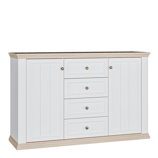 Pontypool 4 Drawer & 2 Door Sideboard in White and Riva Oak – image 1