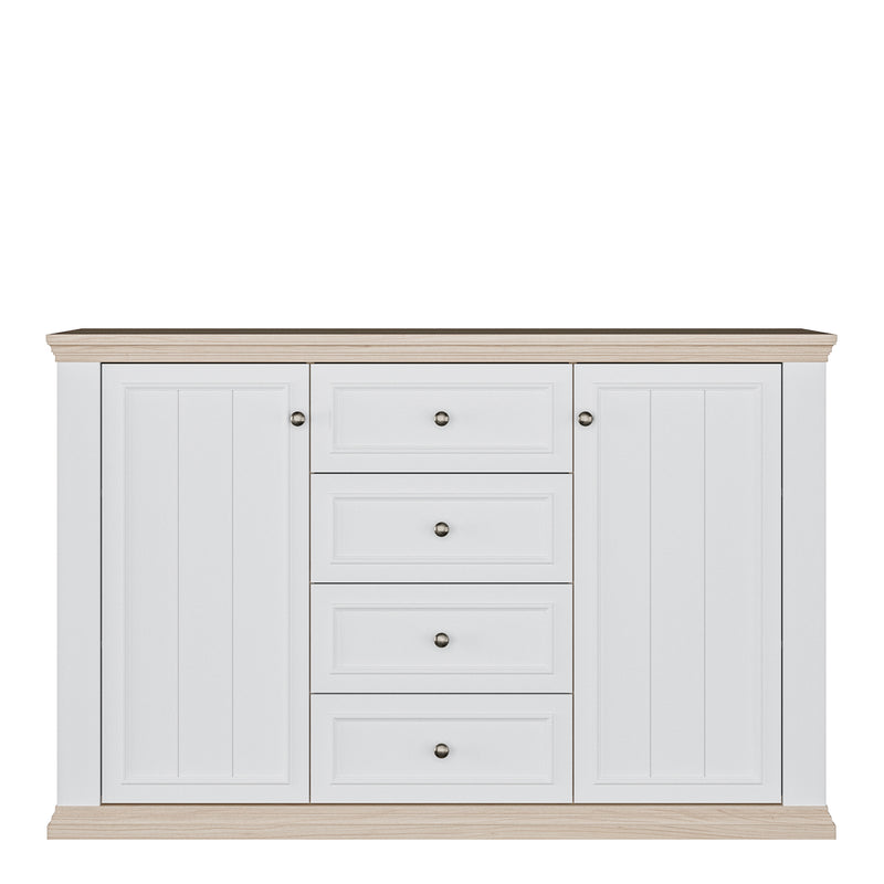 Pontypool 4 Drawer & 2 Door Sideboard in White and Riva Oak – image 2