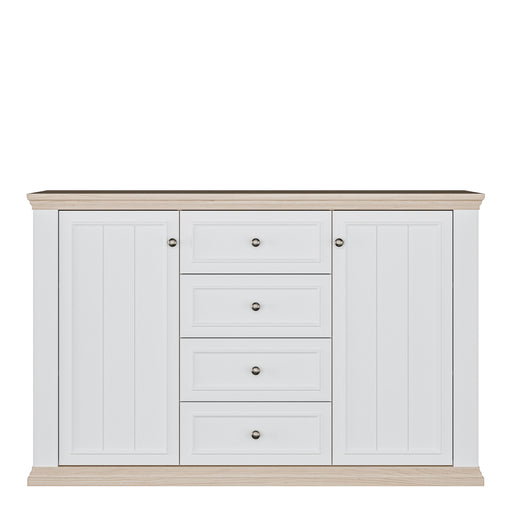 Pontypool 4 Drawer & 2 Door Sideboard in White and Riva Oak – image 2