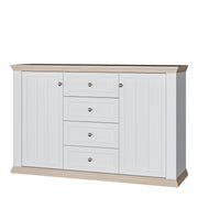 Pontypool 4 Drawer & 2 Door Sideboard in White and Riva Oak – image 3