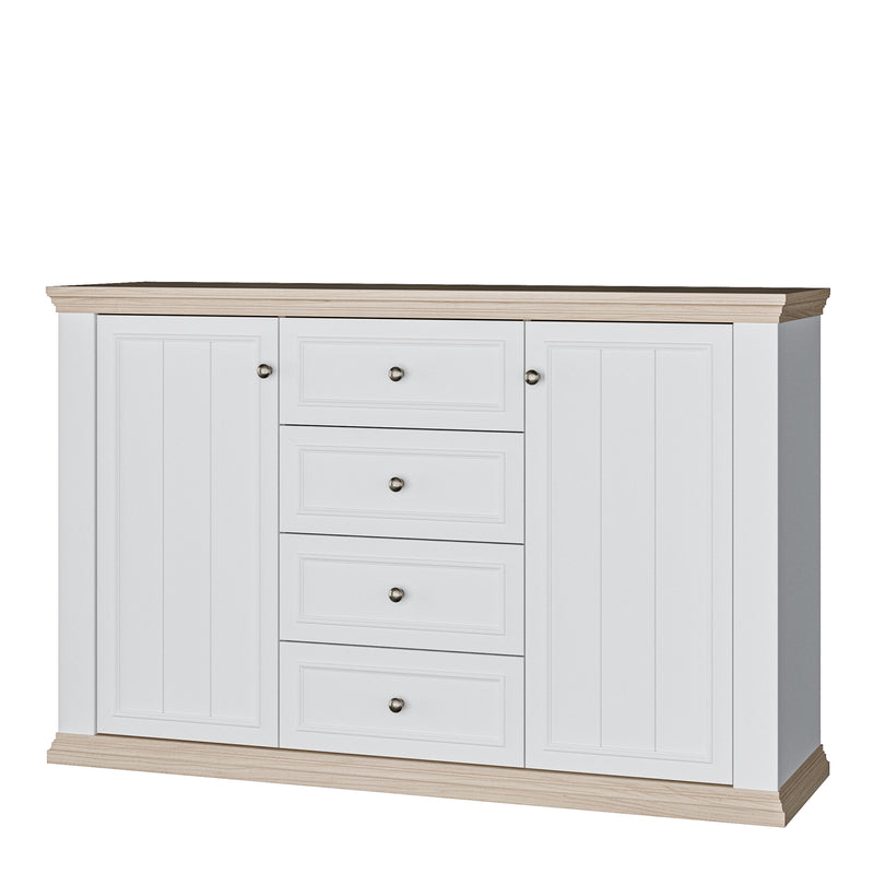 Pontypool 4 Drawer & 2 Door Sideboard in White and Riva Oak – image 3