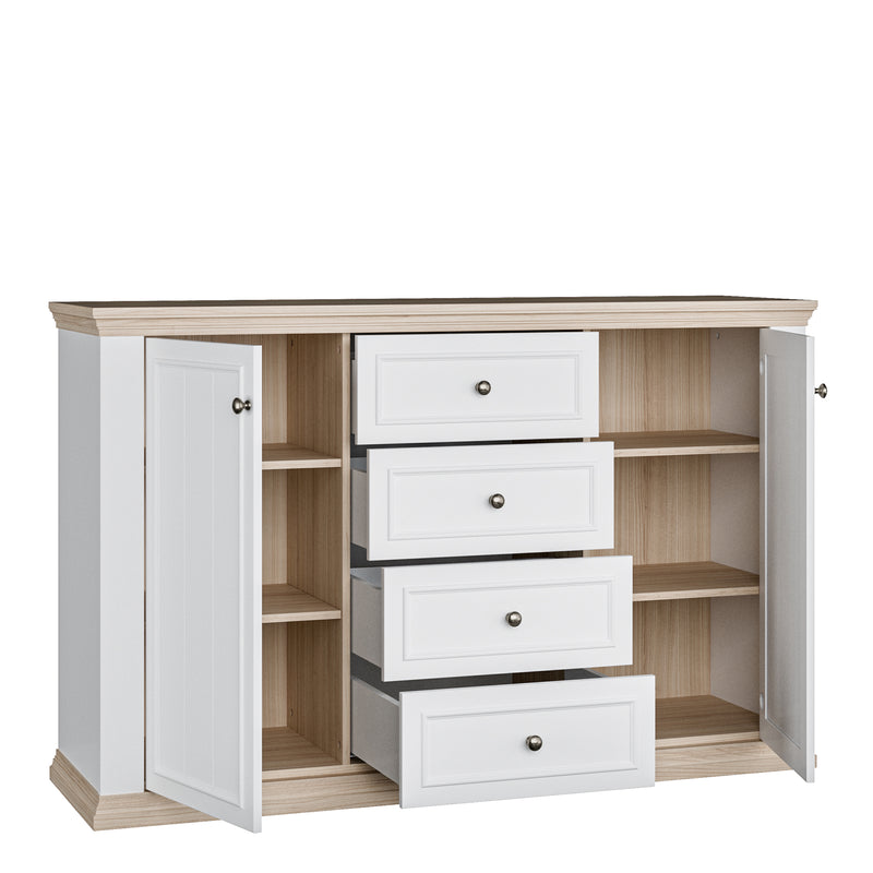 Pontypool 4 Drawer & 2 Door Sideboard in White and Riva Oak – image 4