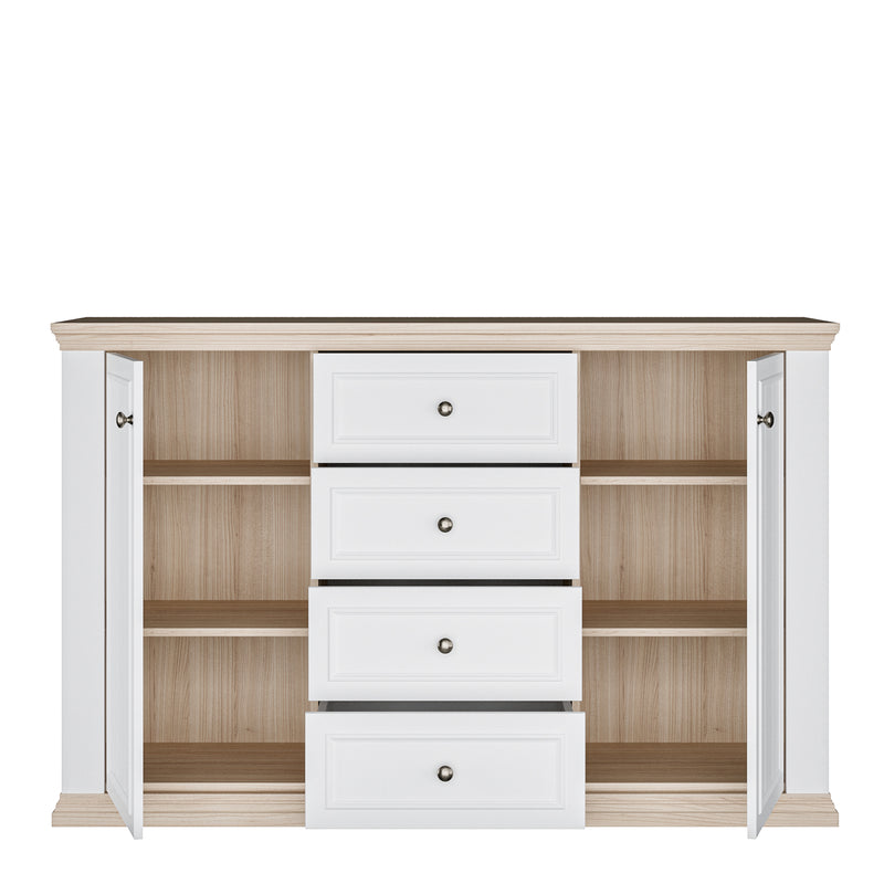 Pontypool 4 Drawer & 2 Door Sideboard in White and Riva Oak – image 6