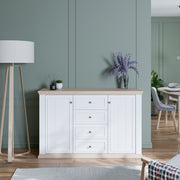Pontypool 4 Drawer & 2 Door Sideboard in White and Riva Oak – image 7