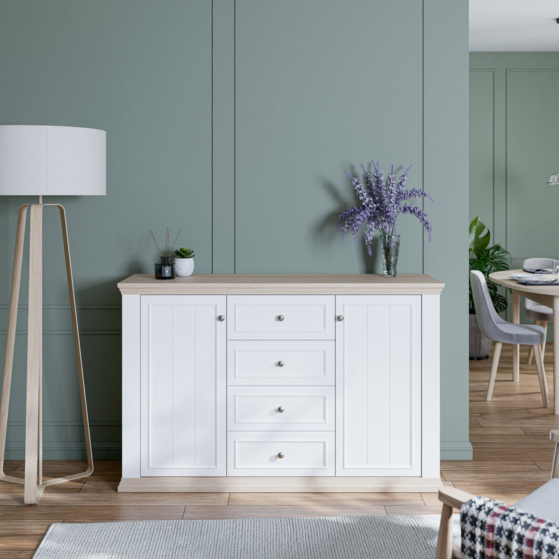 Pontypool 4 Drawer & 2 Door Sideboard in White and Riva Oak – image 7