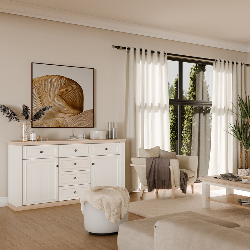 Pontypool 4 Drawer & 2 Door Sideboard in White and Riva Oak – image 8