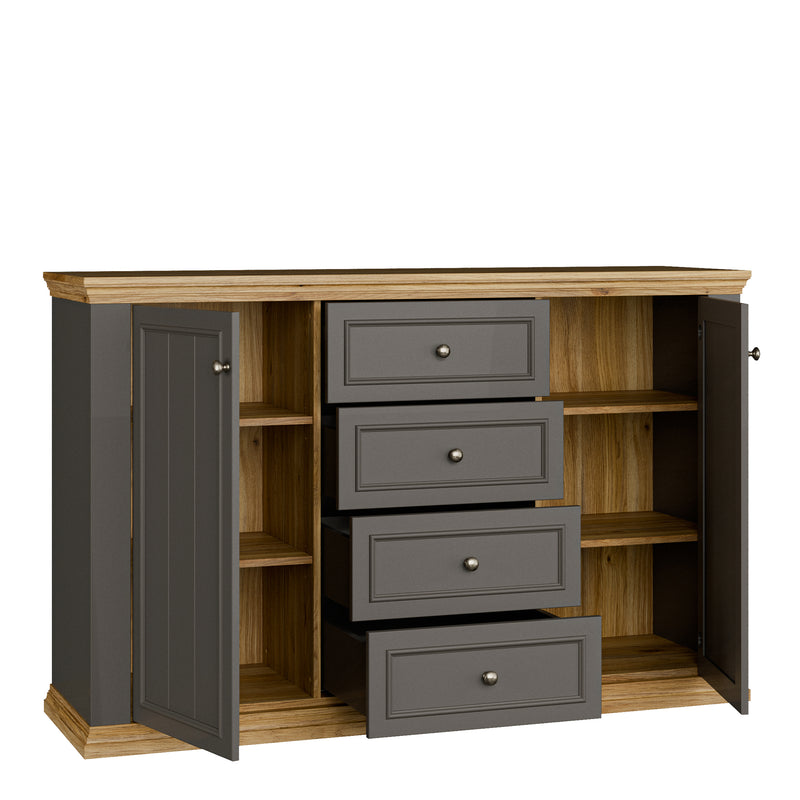Pontypool 4 Drawer & 2-Door Sideboard in Grey and Mauvella Oak – image 4
