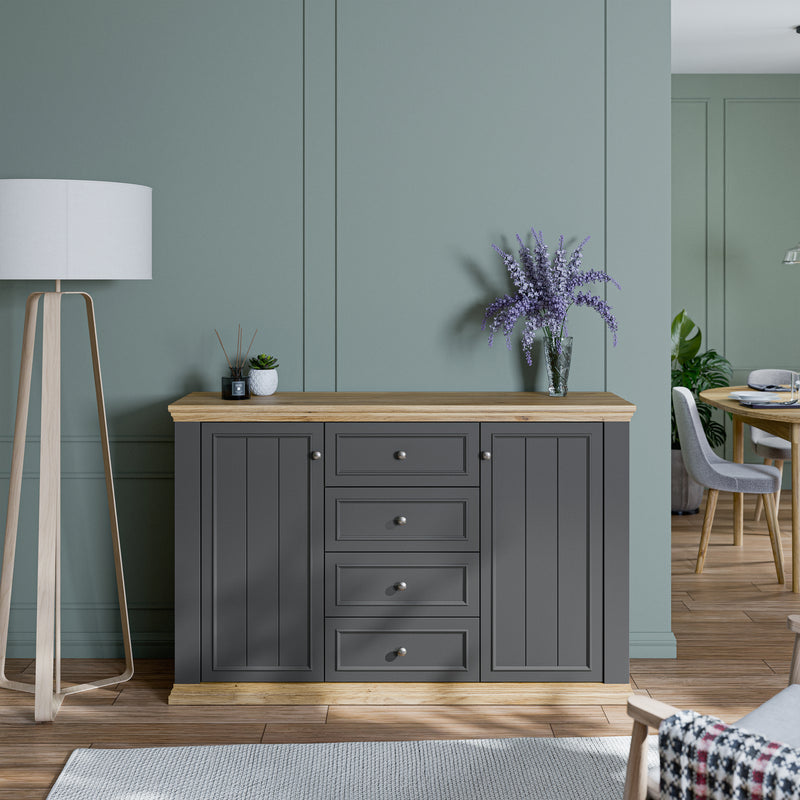 Pontypool 4 Drawer & 2-Door Sideboard in Grey and Mauvella Oak – image 7