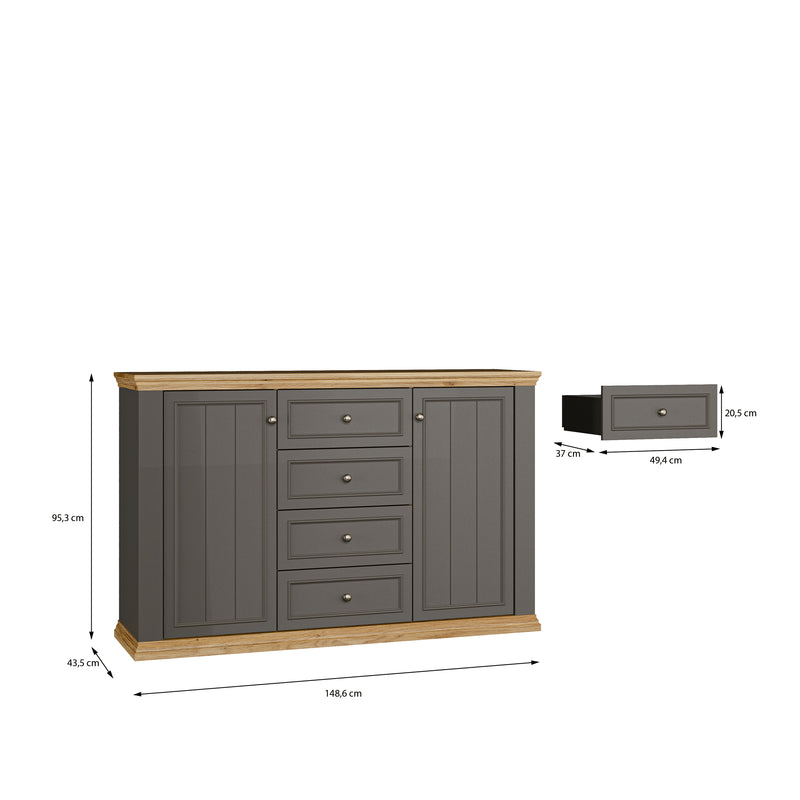 Pontypool 4 Drawer & 2-Door Sideboard in Grey and Mauvella Oak – image 9