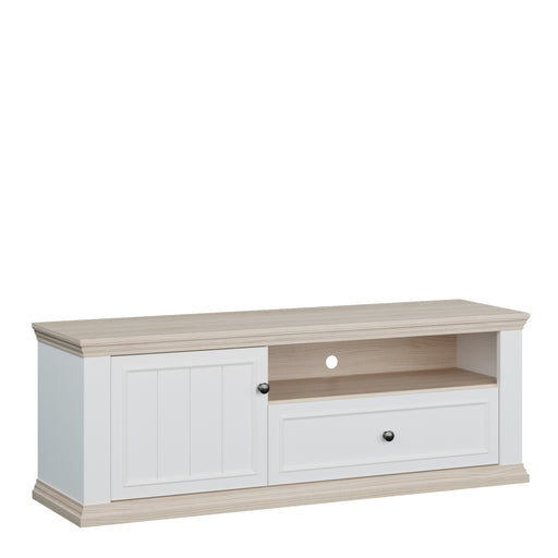 Pontypool TV Unit with Drawer & Open Shelf in White and Riva Oak – image 1