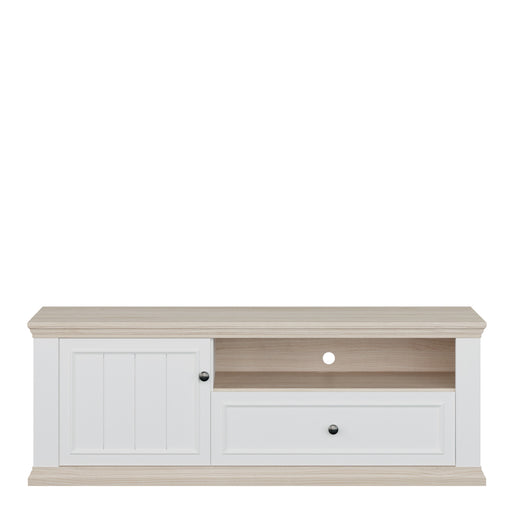 Pontypool TV Unit with Drawer & Open Shelf in White and Riva Oak – image 2