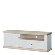 Pontypool TV Unit with Drawer & Open Shelf in White and Riva Oak – image 3
