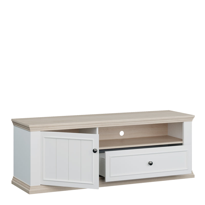 Pontypool TV Unit with Drawer & Open Shelf in White and Riva Oak – image 4