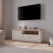 Pontypool TV Unit with Drawer & Open Shelf in White and Riva Oak – image 6