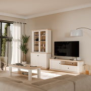 Pontypool TV Unit with Drawer & Open Shelf in White and Riva Oak – image 7