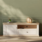 Pontypool TV Unit with Drawer & Open Shelf in White and Riva Oak – image 8