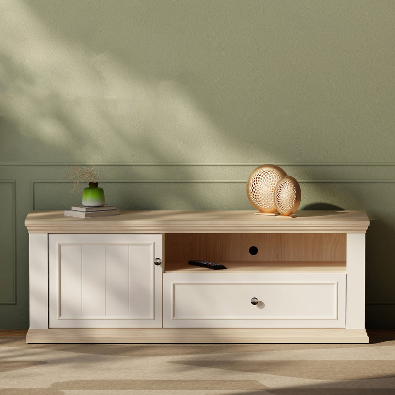 Pontypool TV Unit with Drawer & Open Shelf in White and Riva Oak – image 8