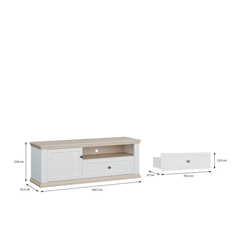 Pontypool TV Unit with Drawer & Open Shelf in White and Riva Oak – image 9