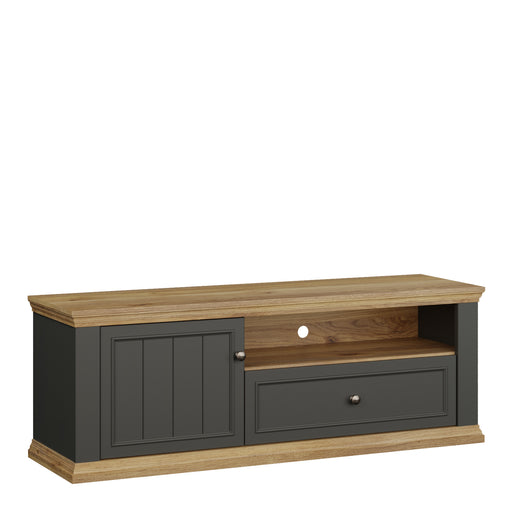 Pontypool TV Unit with Drawer & Open Shelf in Grey and Mauvella Oak – image 1