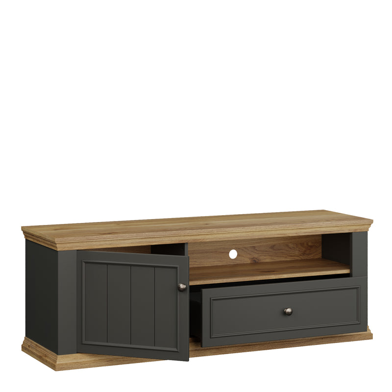 Pontypool TV Unit with Drawer & Open Shelf in Grey and Mauvella Oak – image 4