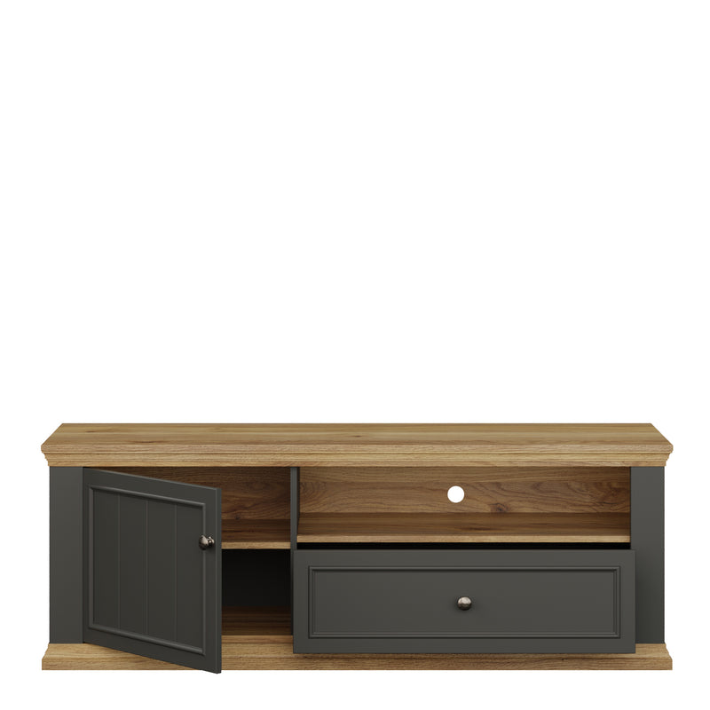 Pontypool TV Unit with Drawer & Open Shelf in Grey and Mauvella Oak – image 5