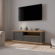 Pontypool TV Unit with Drawer & Open Shelf in Grey and Mauvella Oak – image 6