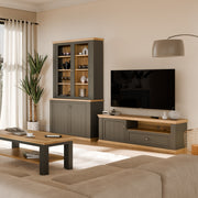 Pontypool TV Unit with Drawer & Open Shelf in Grey and Mauvella Oak – image 7