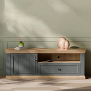 Pontypool TV Unit with Drawer & Open Shelf in Grey and Mauvella Oak – image 8