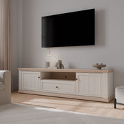 Pontypool Wide TV Unit with 2 Doors, Drawer & Open Shelf in White and Riva Oak – image 6