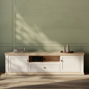 Pontypool Wide TV Unit with 2 Doors, Drawer & Open Shelf in White and Riva Oak – image 8