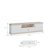 Pontypool Wide TV Unit with 2 Doors, Drawer & Open Shelf in White and Riva Oak – image 9