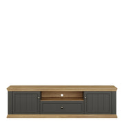 Pontypool Wide TV Unit with 2 Doors, Drawer & Open Shelf in Grey and Mauvella Oak – image 2