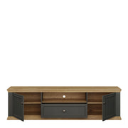 Pontypool Wide TV Unit with 2 Doors, Drawer & Open Shelf in Grey and Mauvella Oak – image 5