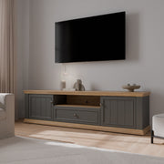 Pontypool Wide TV Unit with 2 Doors, Drawer & Open Shelf in Grey and Mauvella Oak – image 6
