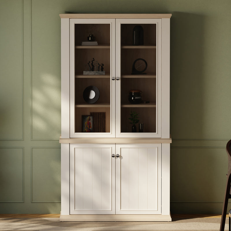Pontypool 4 Door Display Cabinet in White and Riva Oak – image 10