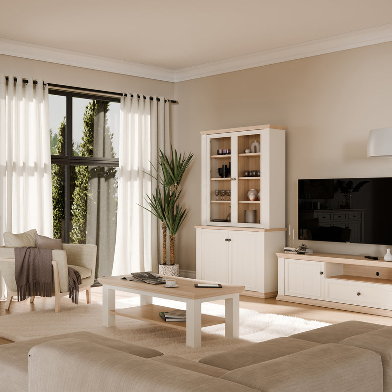 Pontypool 4 Door Display Cabinet in White and Riva Oak – image 11