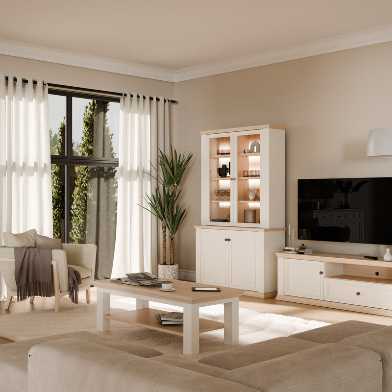 Pontypool 4 Door Display Cabinet in White and Riva Oak – image 12