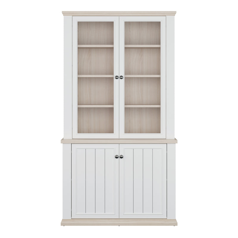 Pontypool 4 Door Display Cabinet in White and Riva Oak – image 2