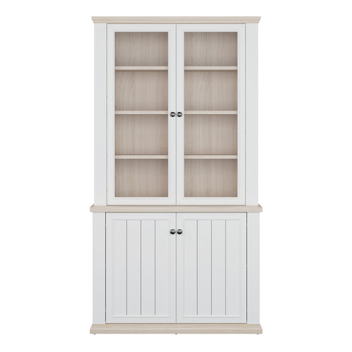 Pontypool 4 Door Display Cabinet in White and Riva Oak – image 2