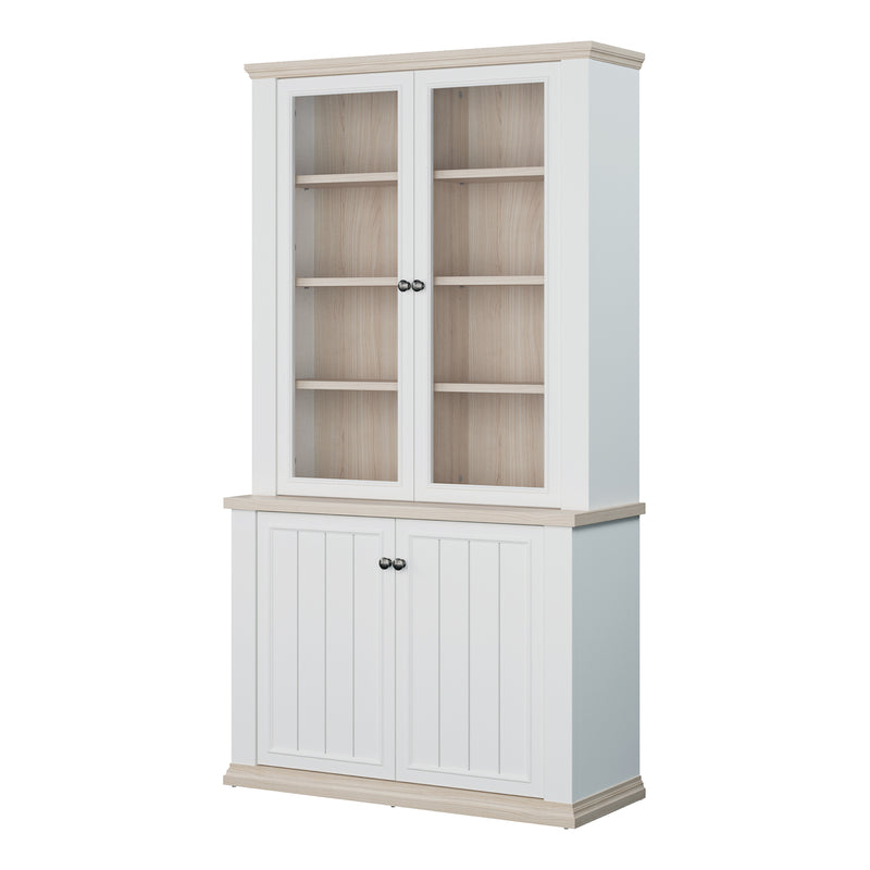 Pontypool 4 Door Display Cabinet in White and Riva Oak – image 3