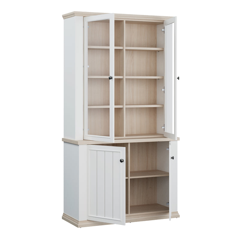Pontypool 4 Door Display Cabinet in White and Riva Oak – image 4