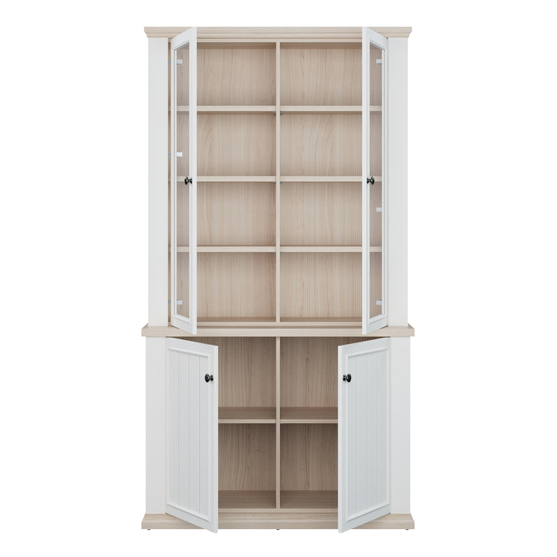 Pontypool 4 Door Display Cabinet in White and Riva Oak – image 5