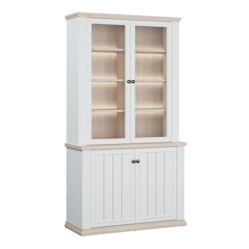 Pontypool 4 Door Display Cabinet in White and Riva Oak – image 6