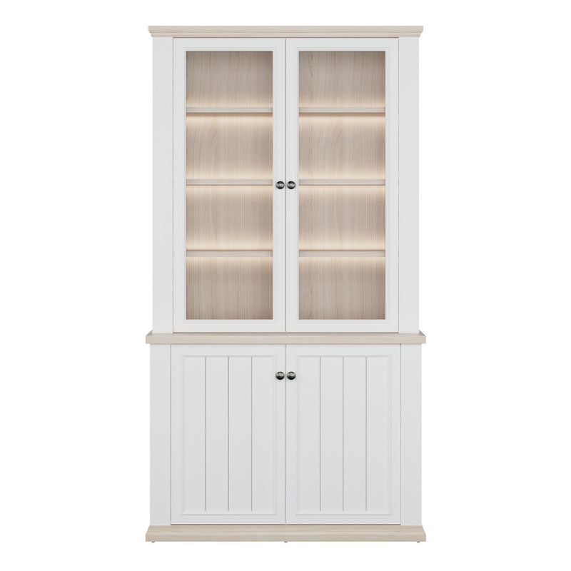 Pontypool 4 Door Display Cabinet in White and Riva Oak – image 7