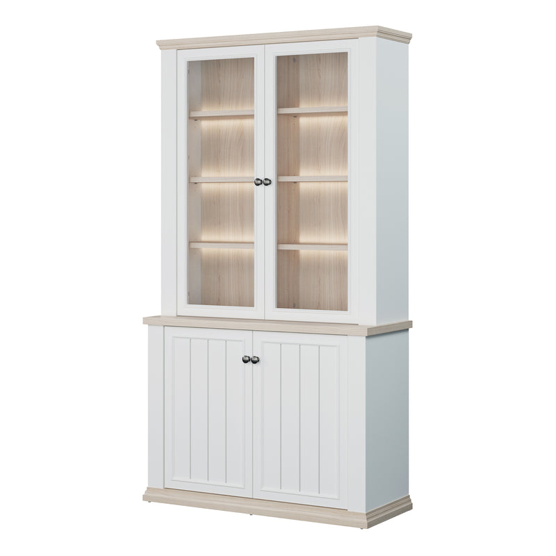 Pontypool 4 Door Display Cabinet in White and Riva Oak – image 8