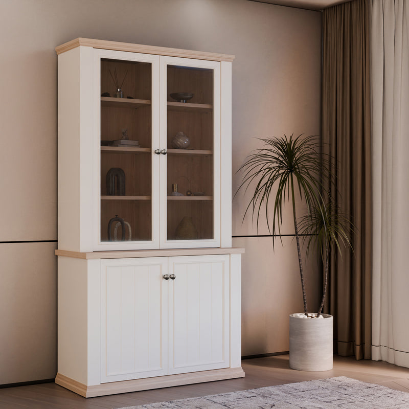 Pontypool 4 Door Display Cabinet in White and Riva Oak – image 9