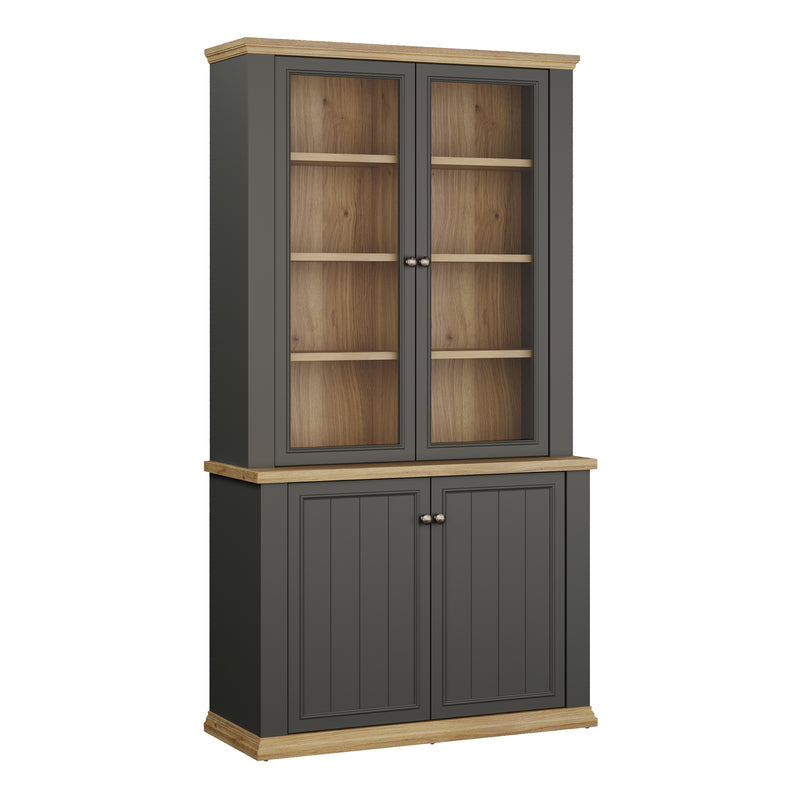 Pontypool 4 Door Display Cabinet in Grey and Mauvella Oak – image 1