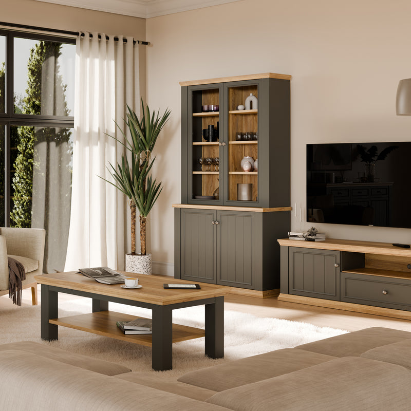 Pontypool 4 Door Display Cabinet in Grey and Mauvella Oak – image 11