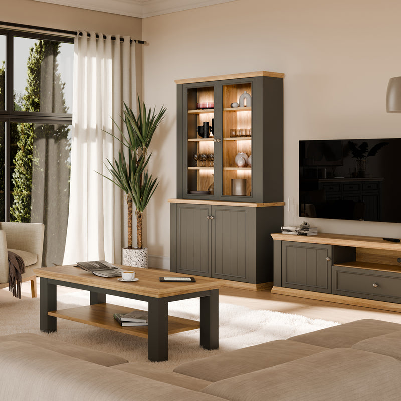 Pontypool 4 Door Display Cabinet in Grey and Mauvella Oak – image 12